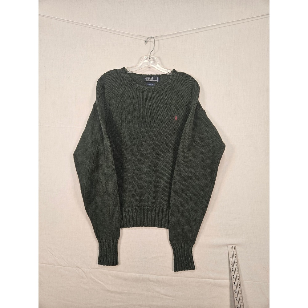 Polo Ralph Lauren Mens Green Cotton Shaker Knit Crewneck Sweater Pink Pony Logo
